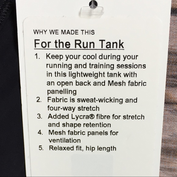NWT lululemon black for the run tank - - 10 - Picture 2 of 4